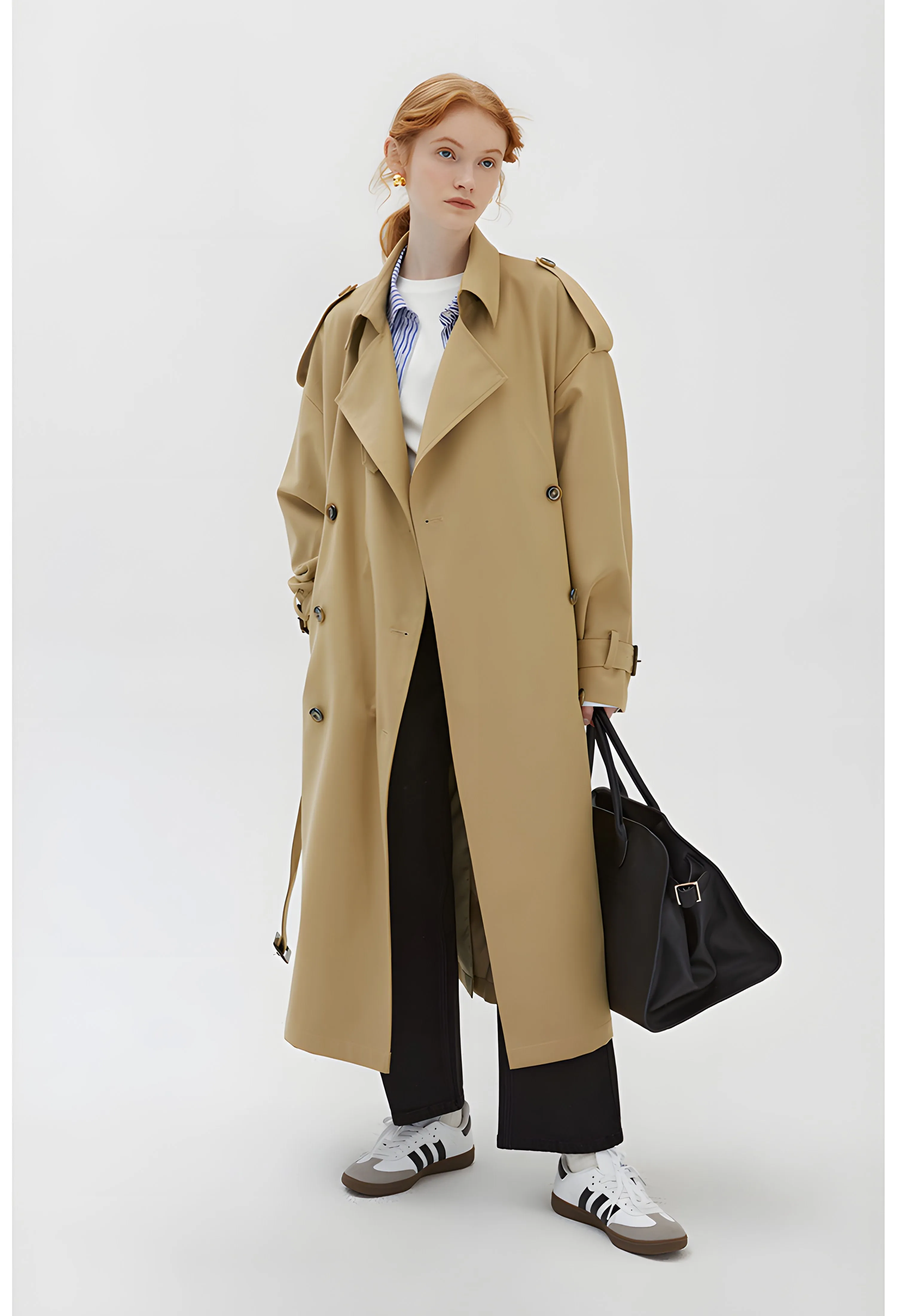 Khaki Double-Breasted Trench Coat