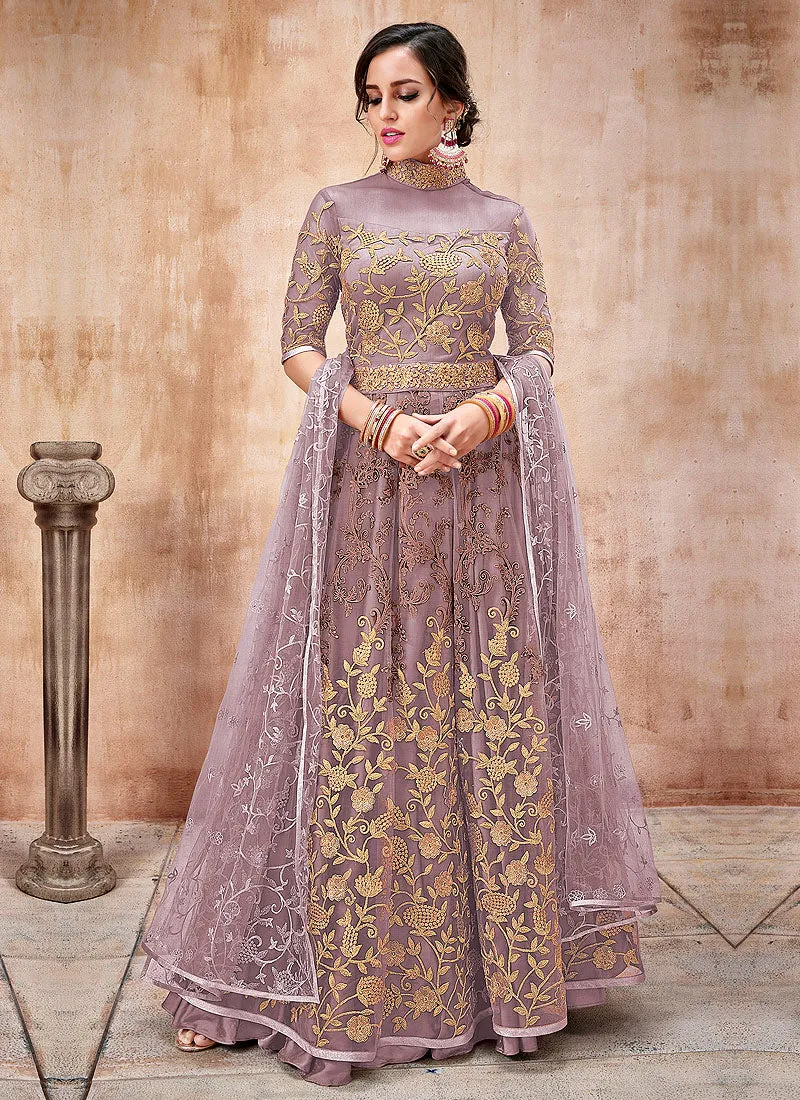Light Purple Embroidered Flared Anarkali Suit