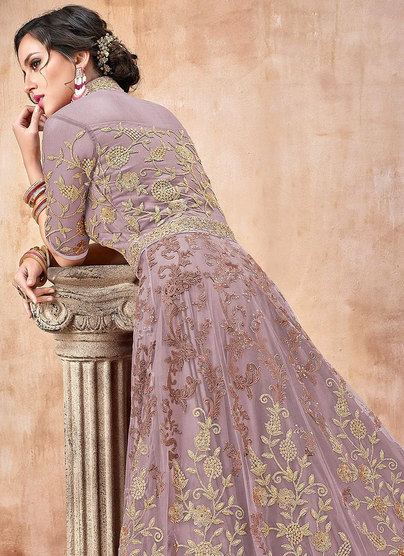 Light Purple Embroidered Flared Anarkali Suit