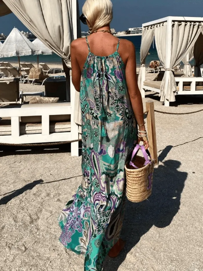 Lindsey Brown Bali Aqua Print Midi Maxi Kaftan
