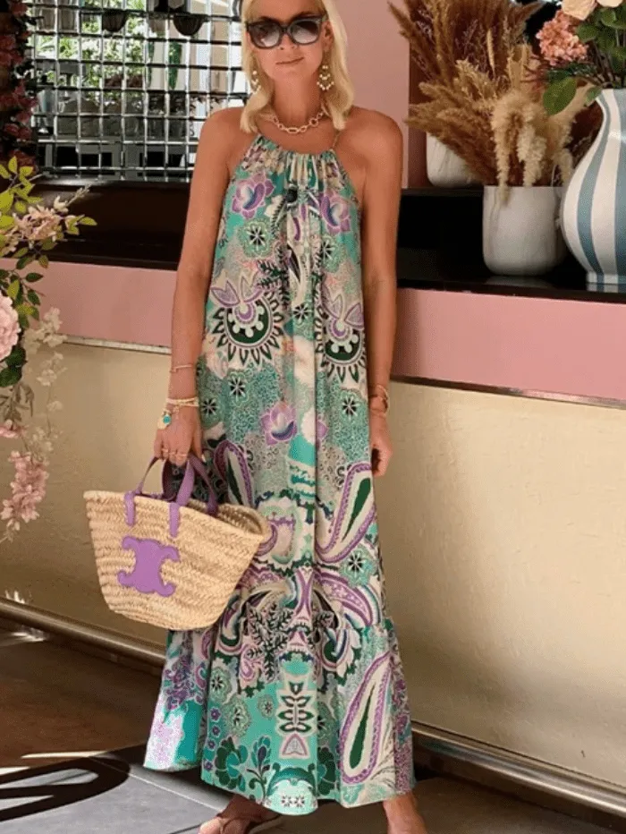 Lindsey Brown Bali Aqua Print Midi Maxi Kaftan