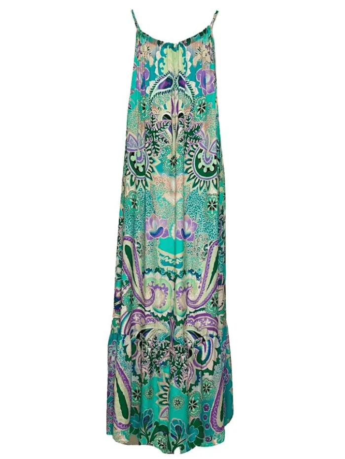 Lindsey Brown Bali Aqua Print Midi Maxi Kaftan