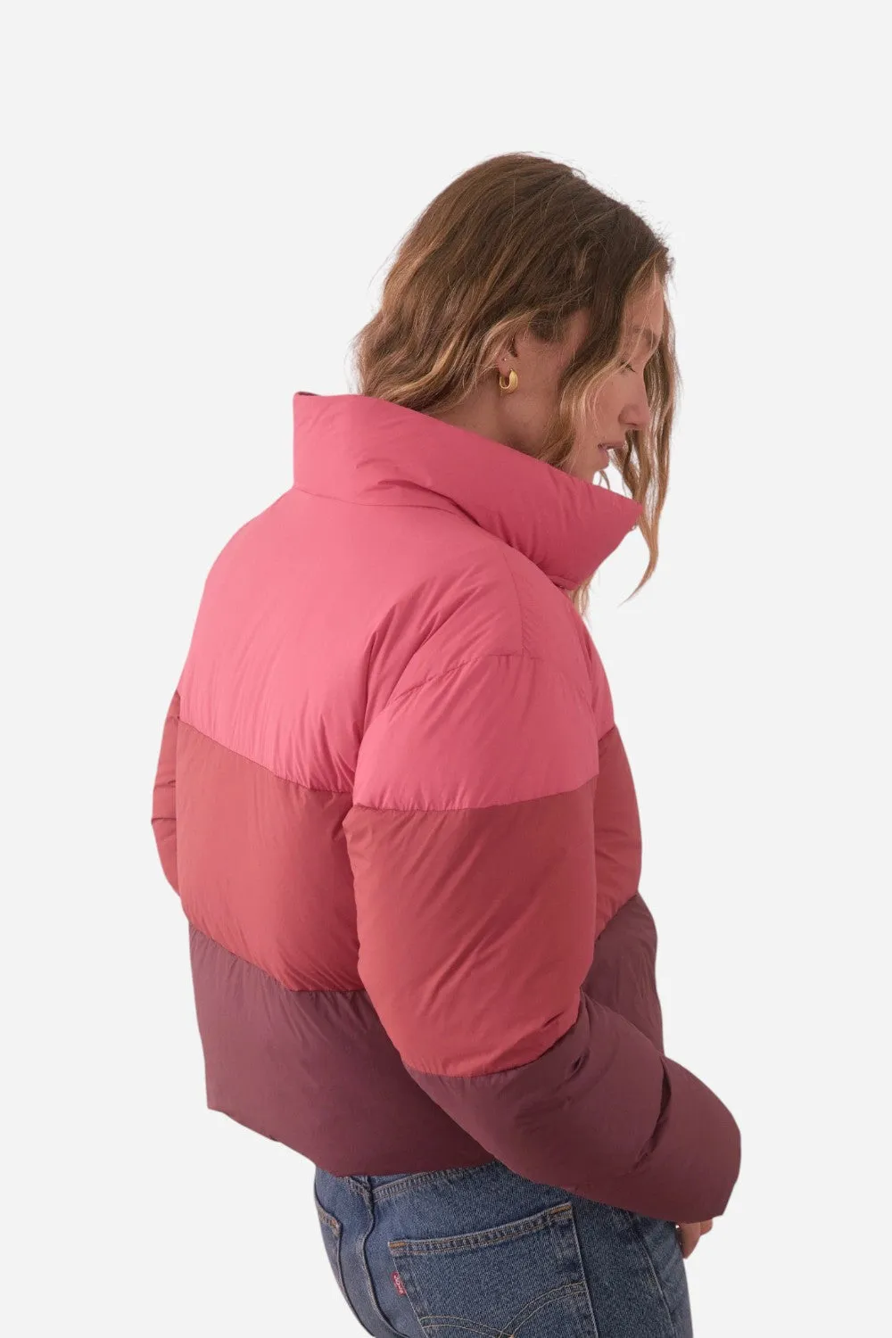 Marine Layer Gia Cropped Puffer Jacket in Warm Colorblock