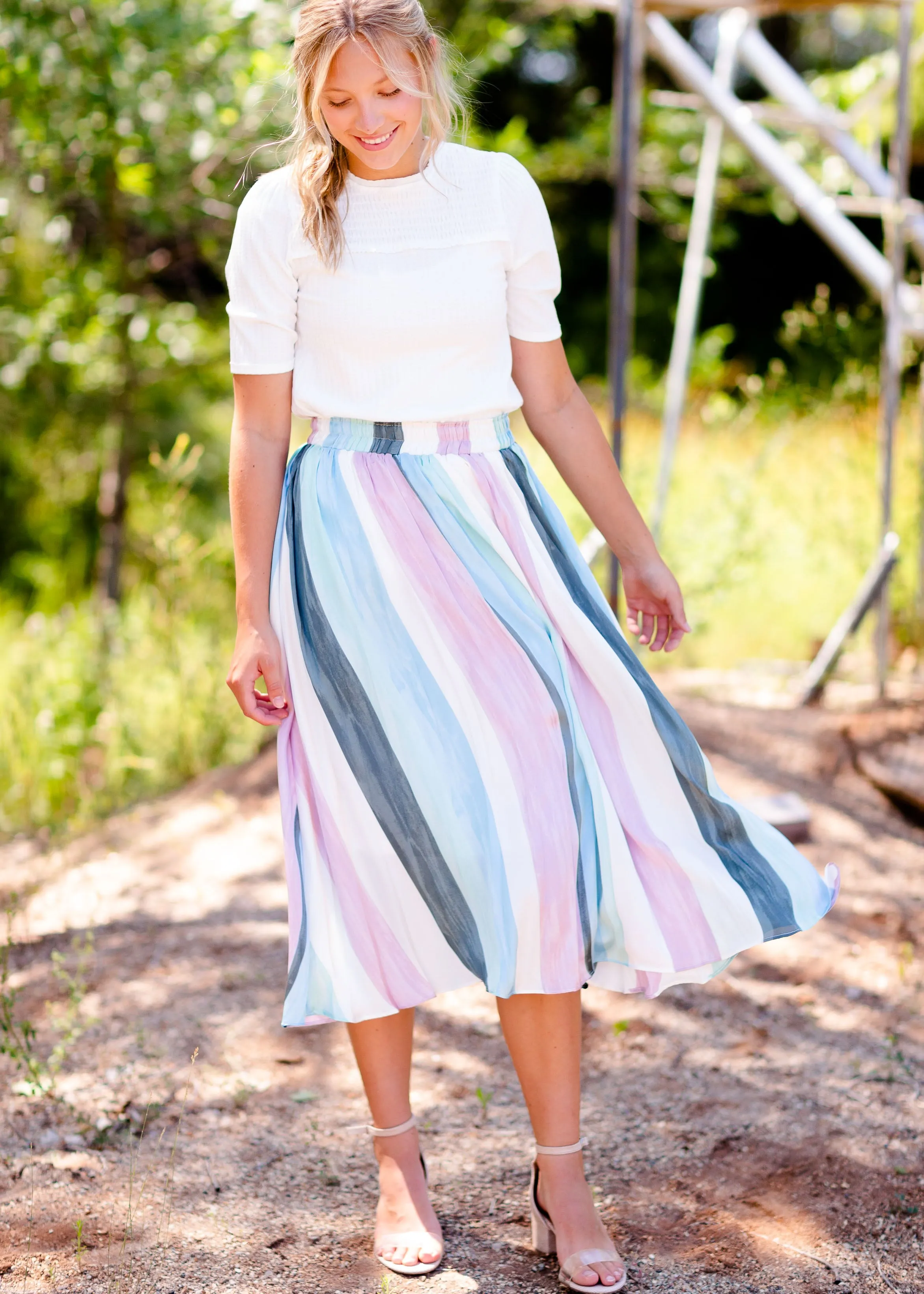 Multi Color Stripe Pleated Skirt - FINAL SALE