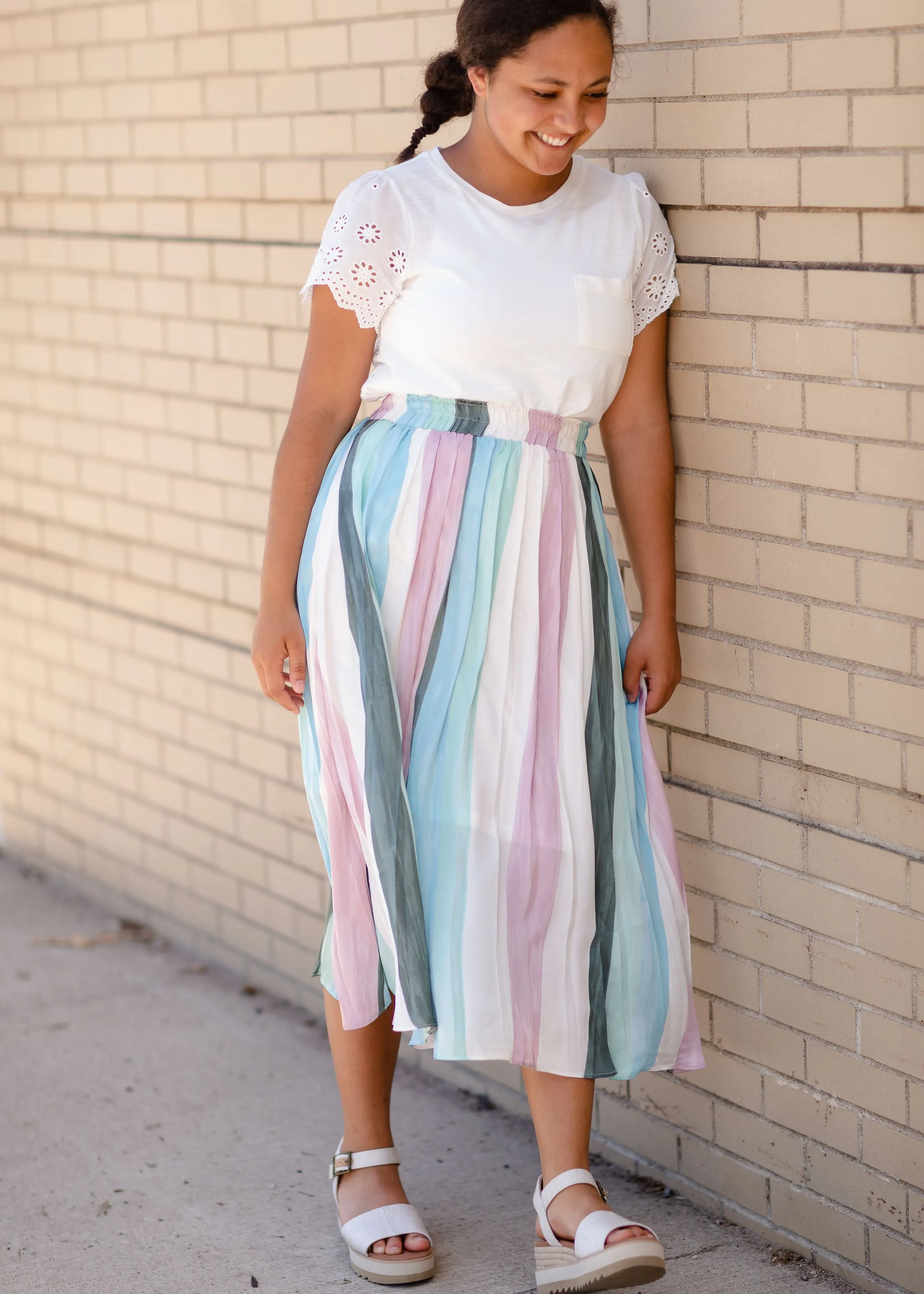 Multi Color Stripe Pleated Skirt - FINAL SALE