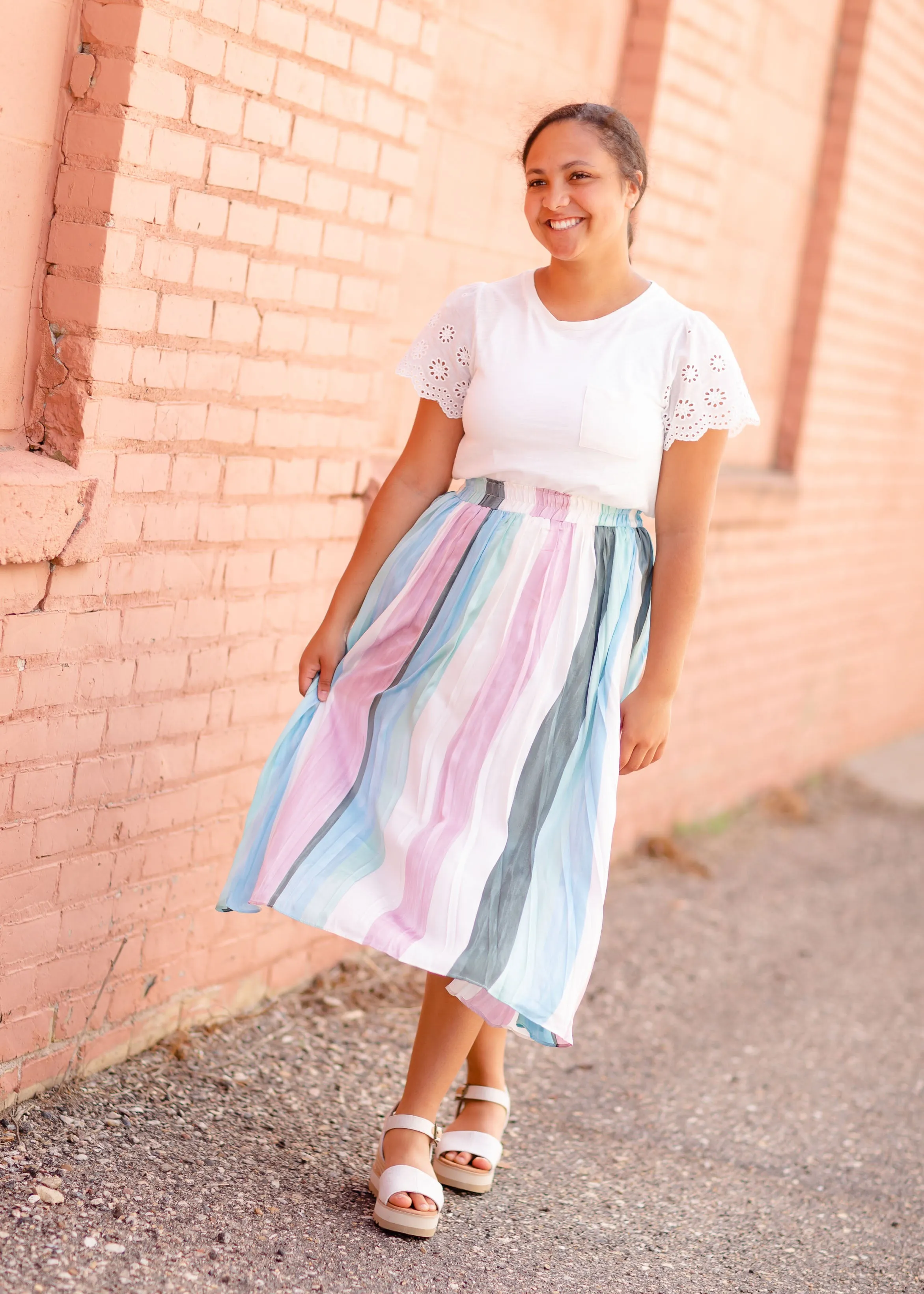 Multi Color Stripe Pleated Skirt - FINAL SALE