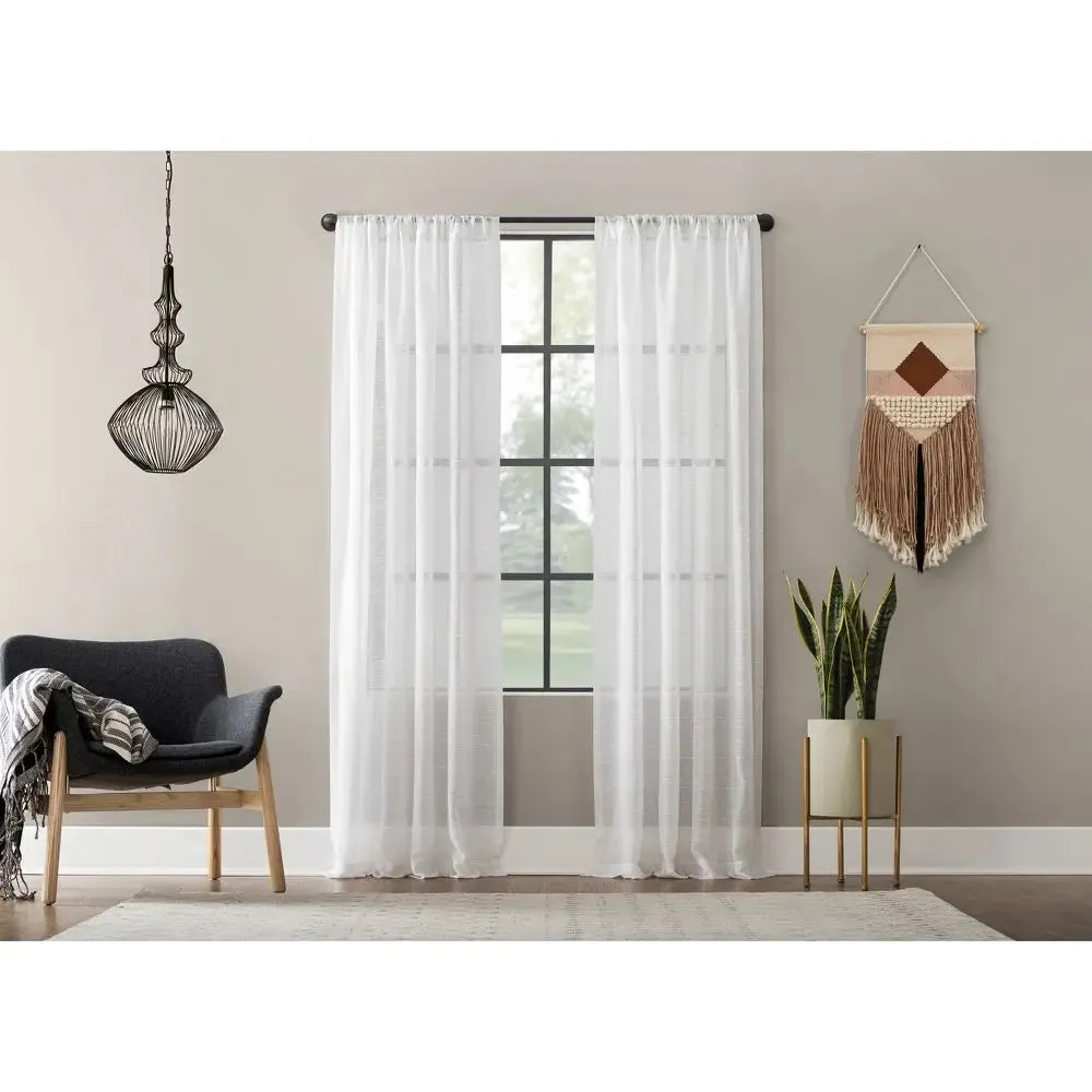 New - 95"x52" Textured Slub Stripe AntiDust Curtain Panel White - Clean Window