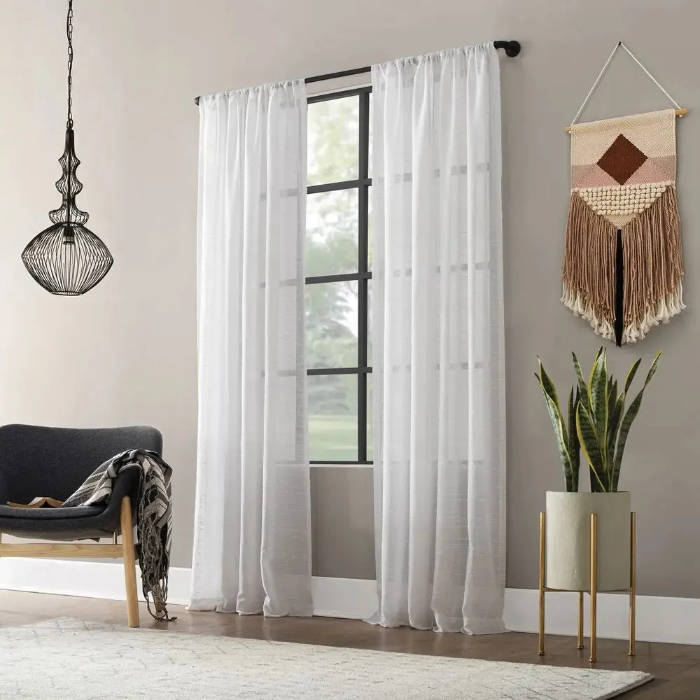 New - 95"x52" Textured Slub Stripe AntiDust Curtain Panel White - Clean Window