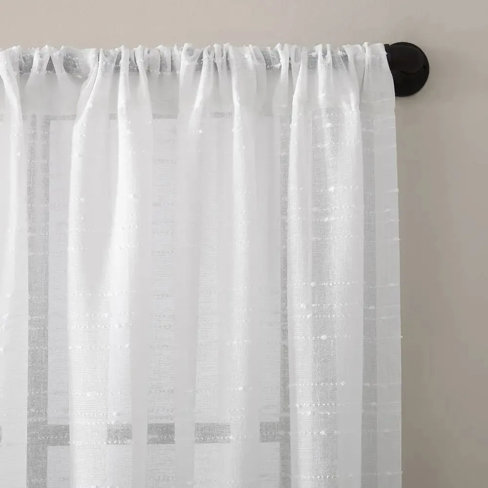 New - 95"x52" Textured Slub Stripe AntiDust Curtain Panel White - Clean Window