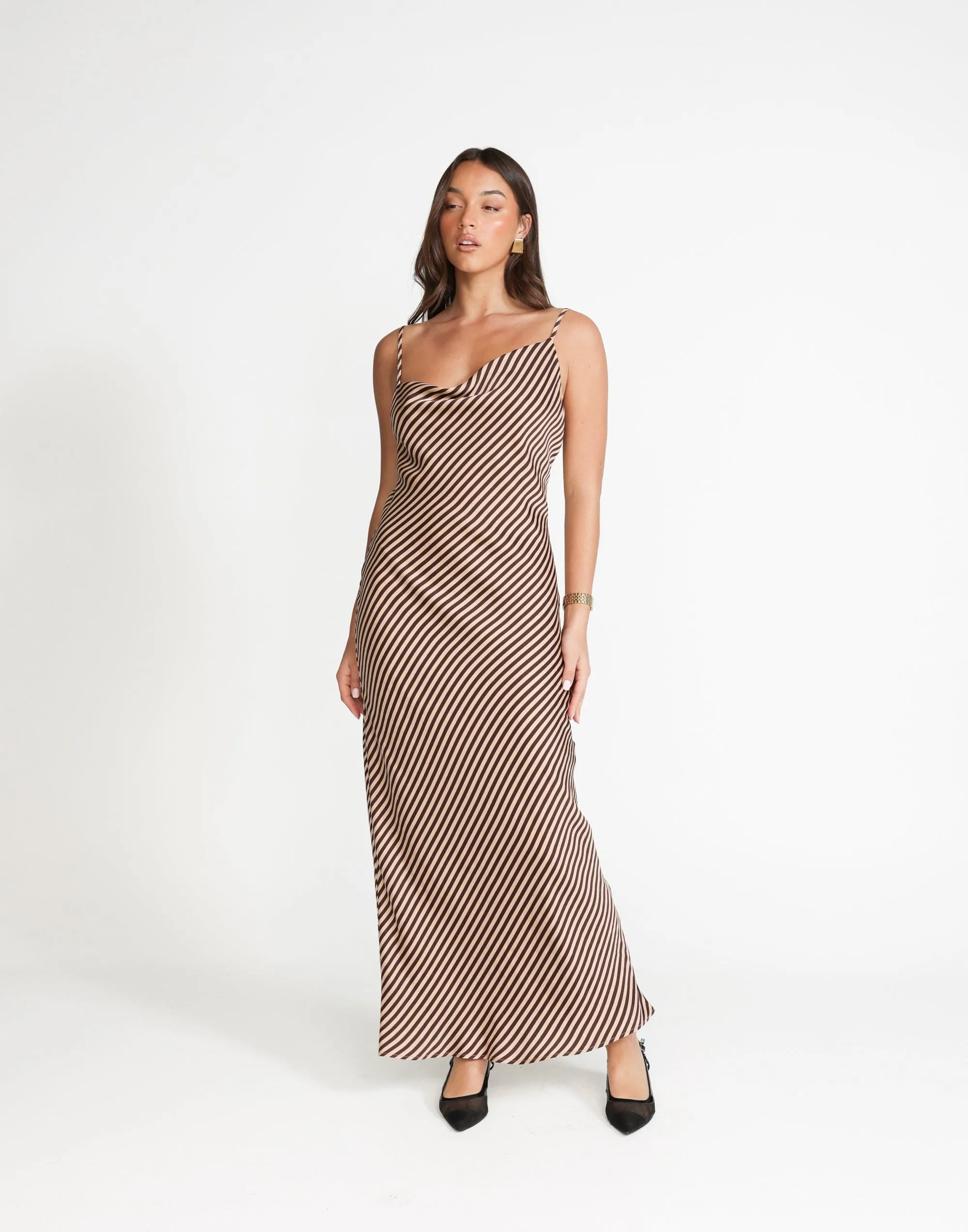 Nigella Maxi Dress (Caramel Pinstripe)