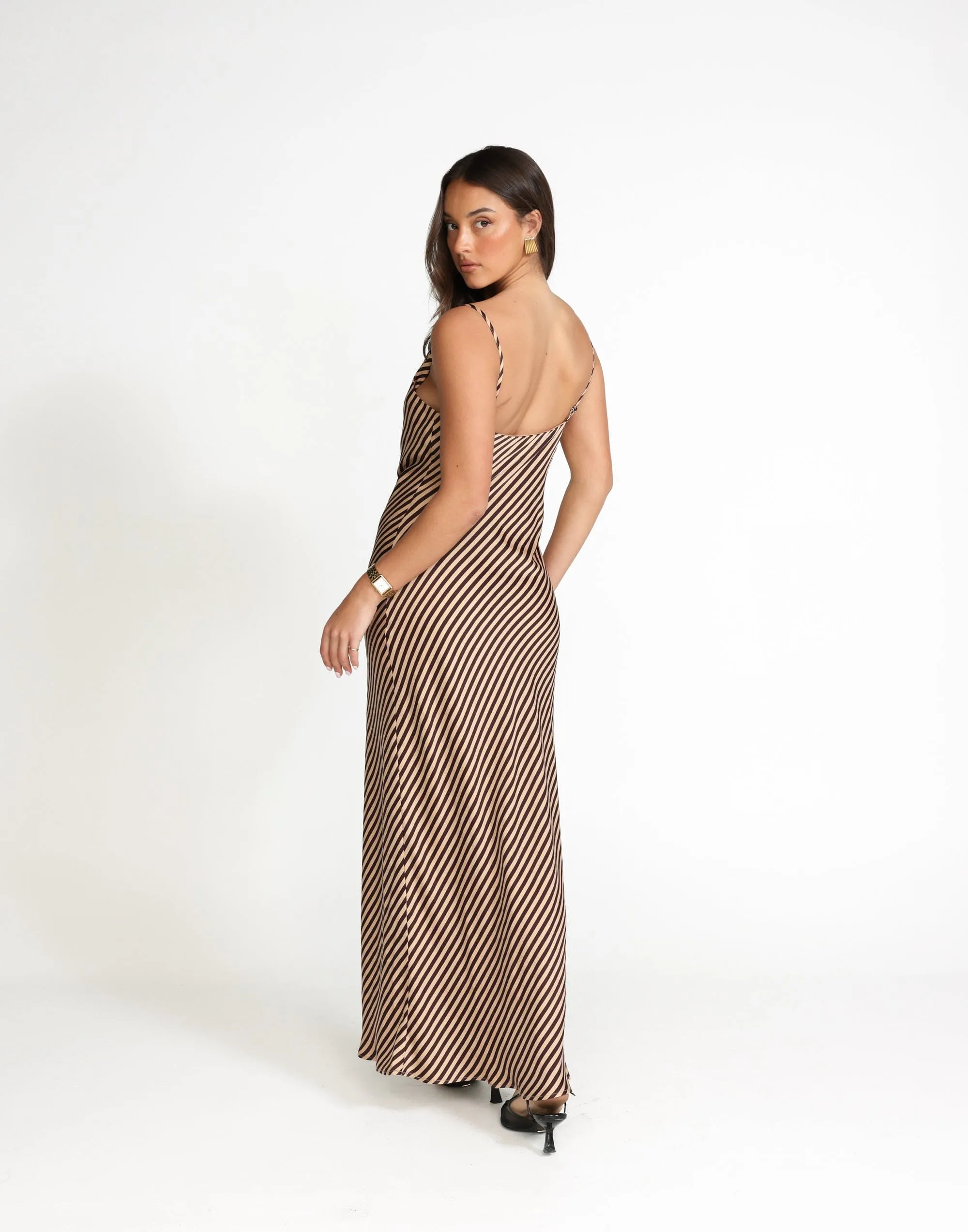 Nigella Maxi Dress (Caramel Pinstripe)