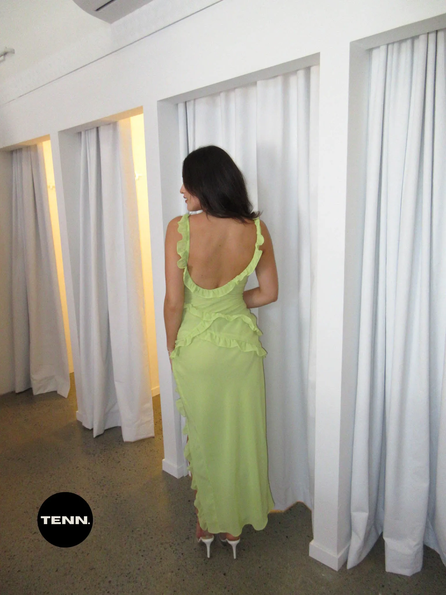 Pixie Ruffle Maxi Dress - Lime