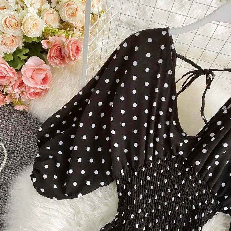 Retro V-Neck Pola Dot Rompers