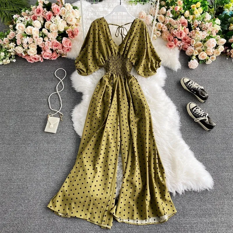 Retro V-Neck Pola Dot Rompers