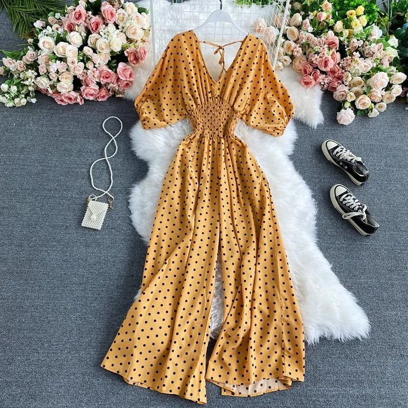 Retro V-Neck Pola Dot Rompers