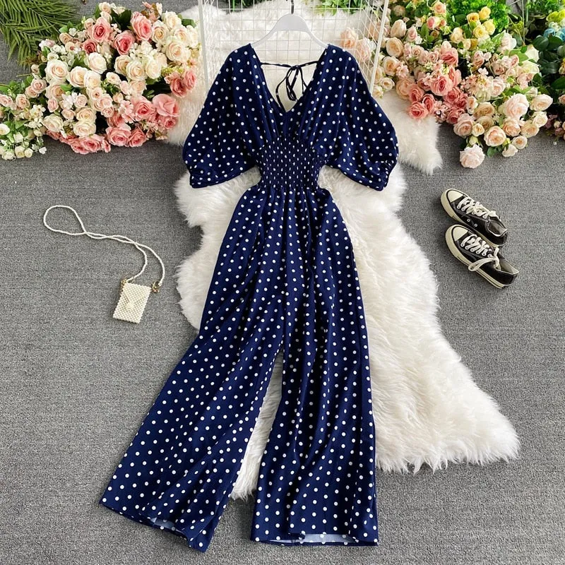 Retro V-Neck Pola Dot Rompers