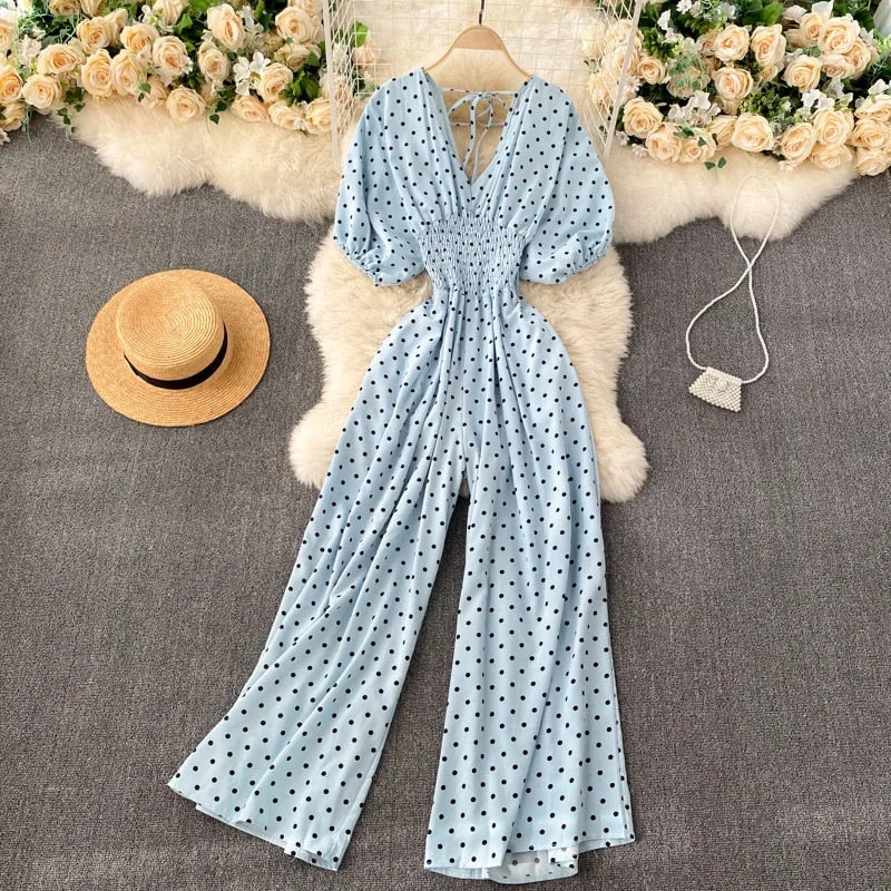 Retro V-Neck Pola Dot Rompers