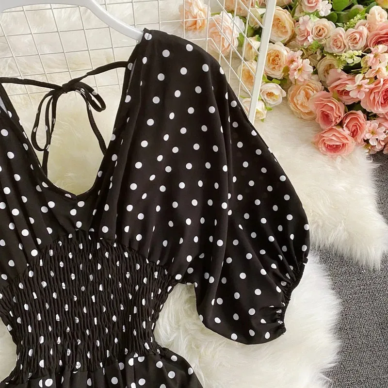 Retro V-Neck Pola Dot Rompers
