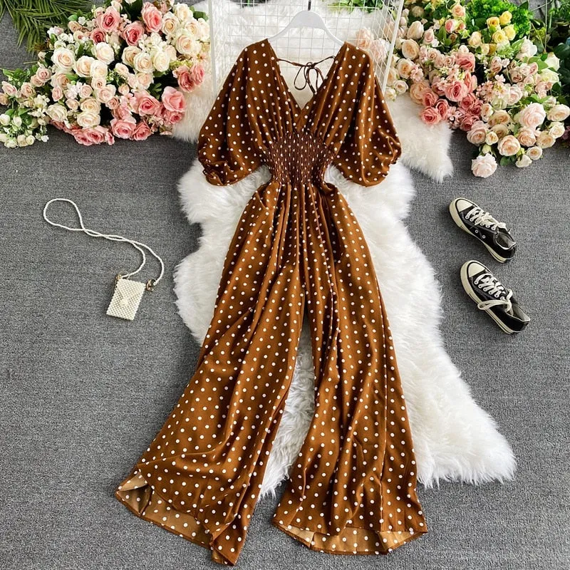 Retro V-Neck Pola Dot Rompers