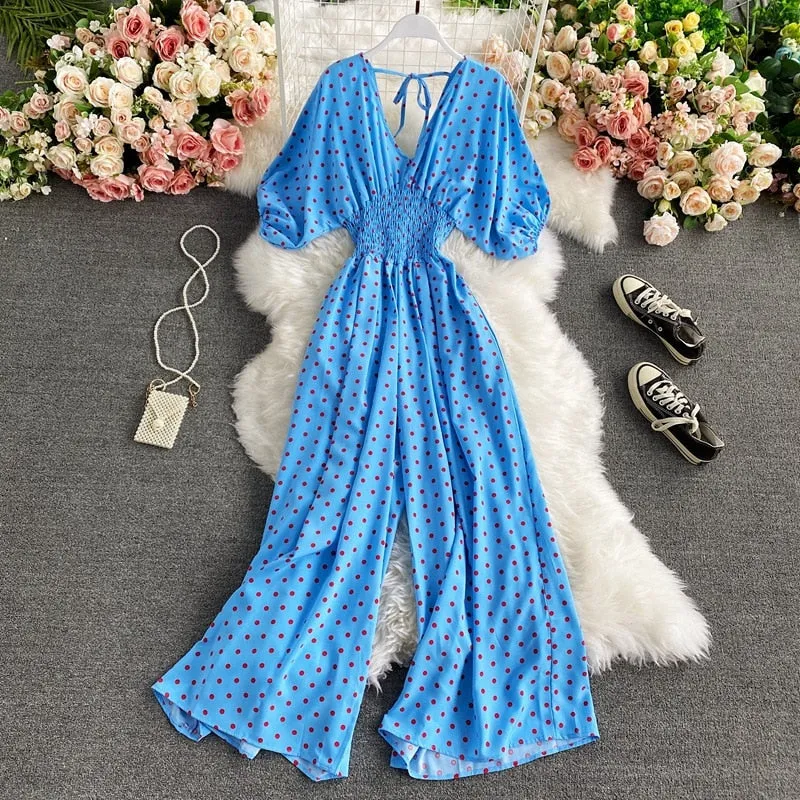Retro V-Neck Pola Dot Rompers