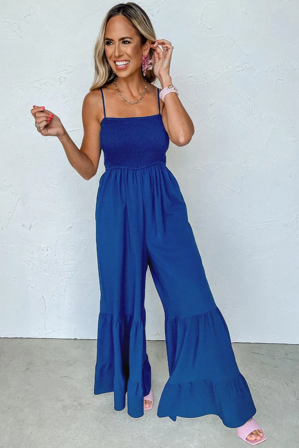 Ruffled Spaghetti Straps Wide Leg Jumpsuit