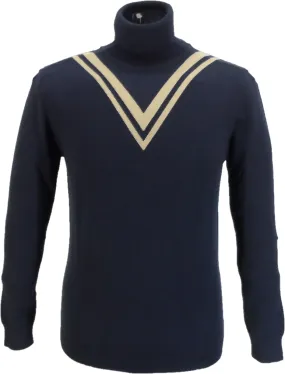 Ska & Soul Navy Twin-V Fine Gauge Roll Neck Jumper
