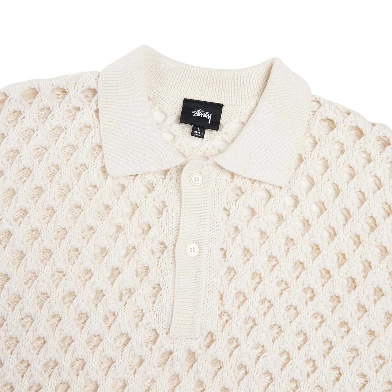 stüssy big mesh polo sweater (ivory)