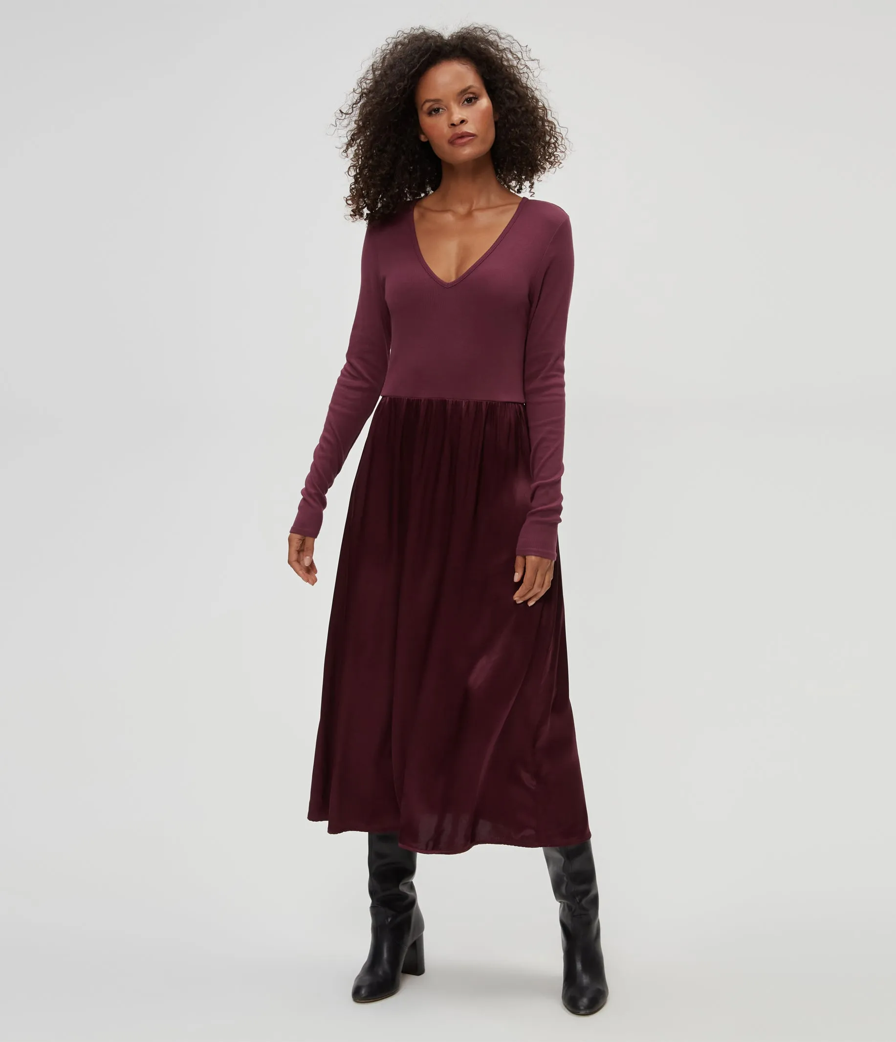 Sutton Mixed Fabric Satin Dress