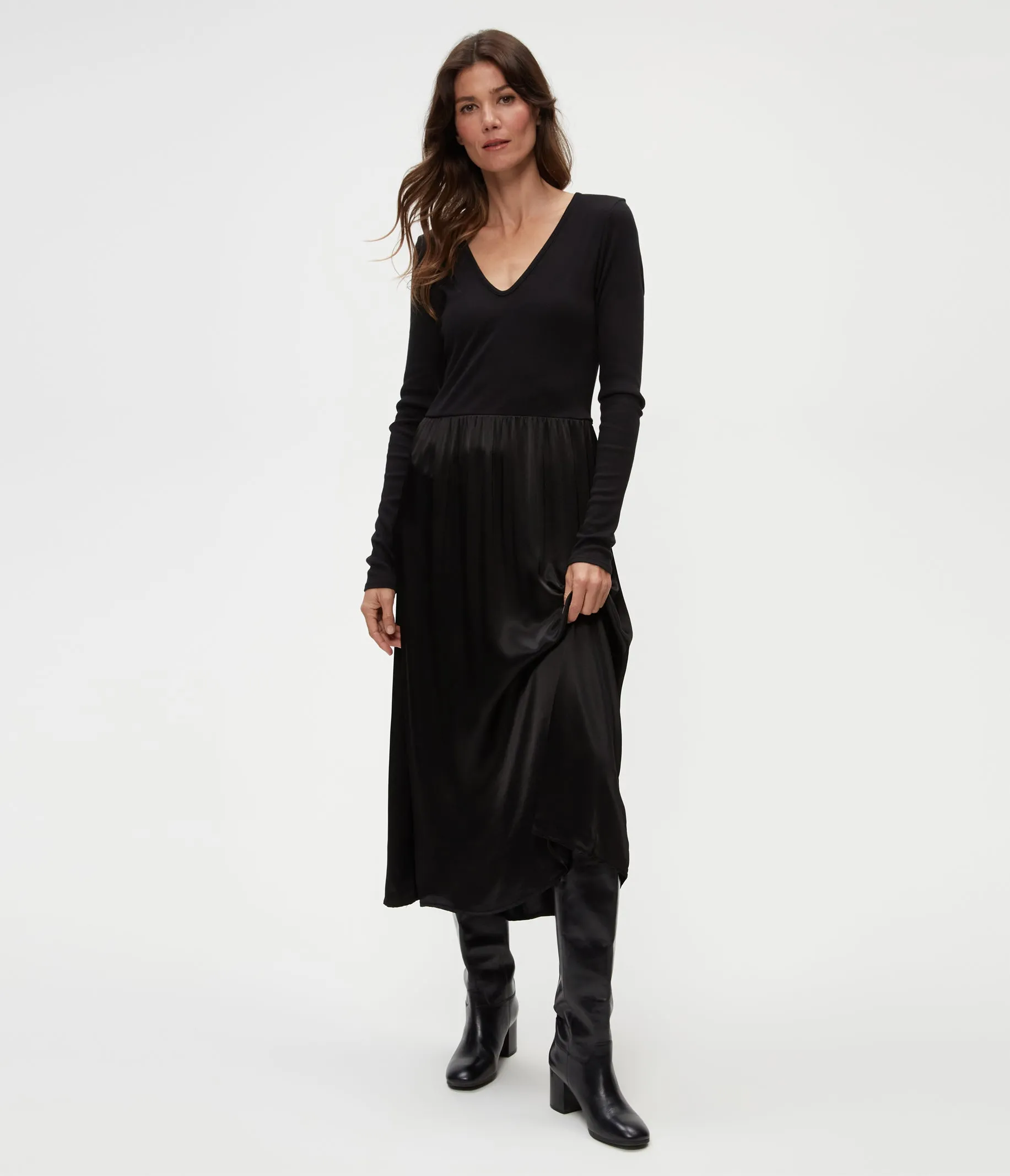 Sutton Mixed Fabric Satin Dress