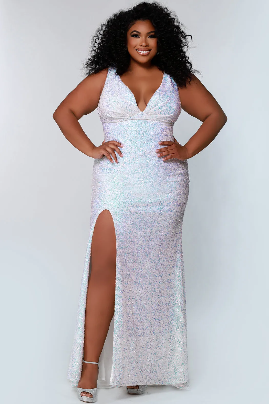 Tease Prom TE2201 Sydneys Closet Long Fitted Sequin Plus size prom dress slit