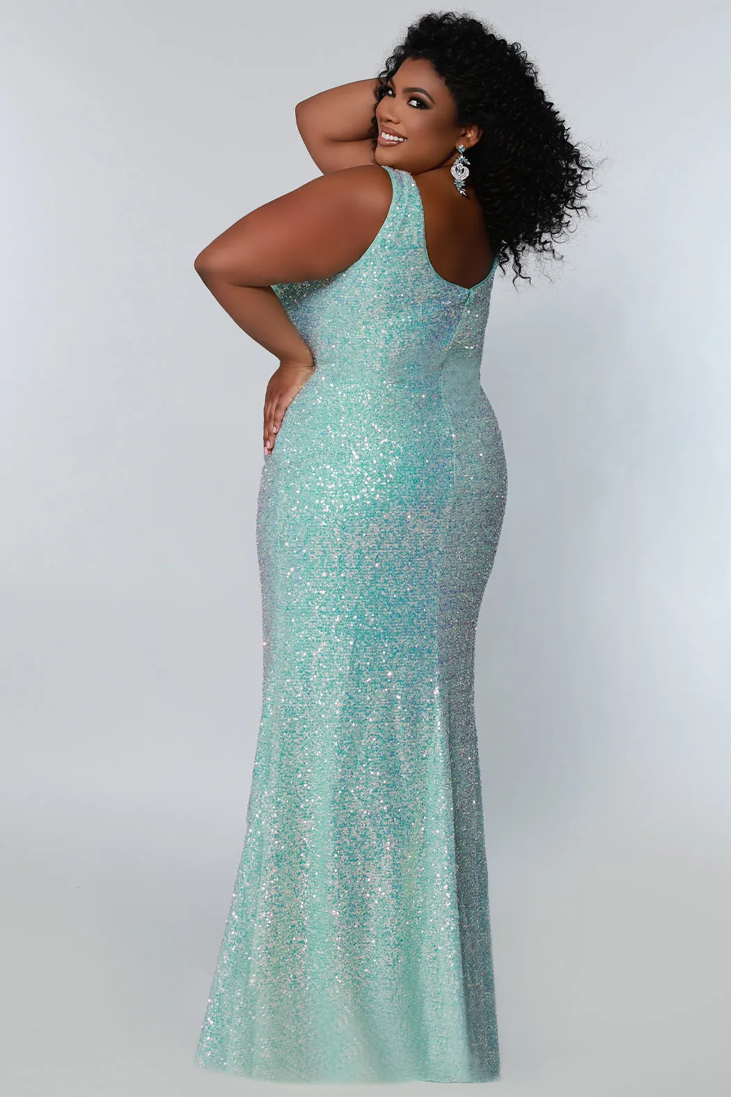Tease Prom TE2201 Sydneys Closet Long Fitted Sequin Plus size prom dress slit