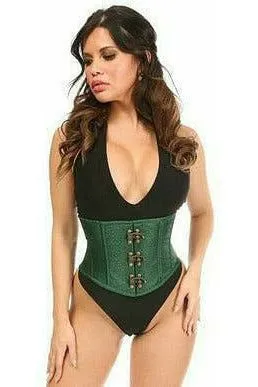 Top Drawer Dark Green Brocade Steel Boned Mini Cincher w/Clasps