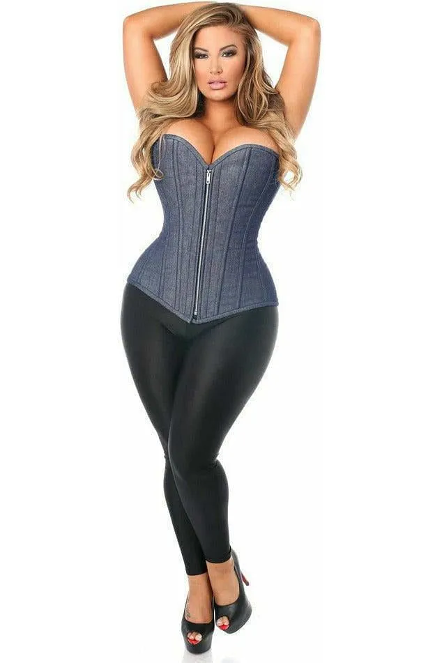 Top Drawer Denim Blue Steel Boned Overbust Corset w/Zipper