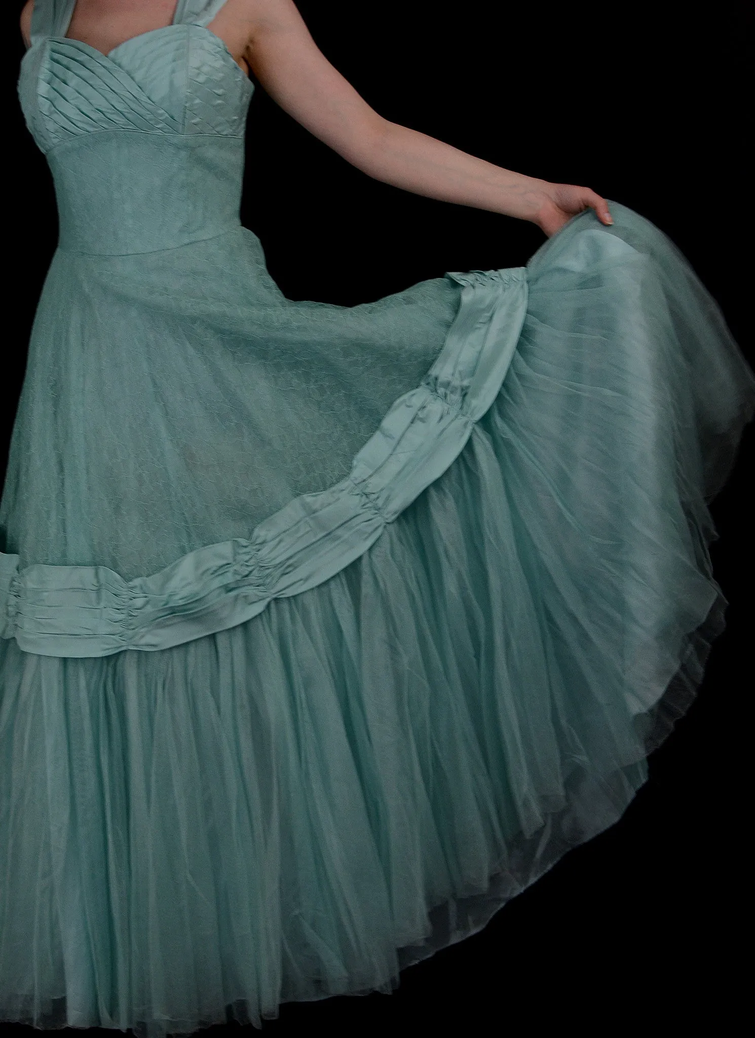 Vintage 1950s Blue Lace Formal Gown