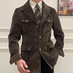 WIAOFELLAS  -  Corduroy Top Quality Jacket Lapel Outwear Top Coat Luxury Men Jacket Trendy Men Trench Pockets Coat Vintage Men Slim Fit Jacket
