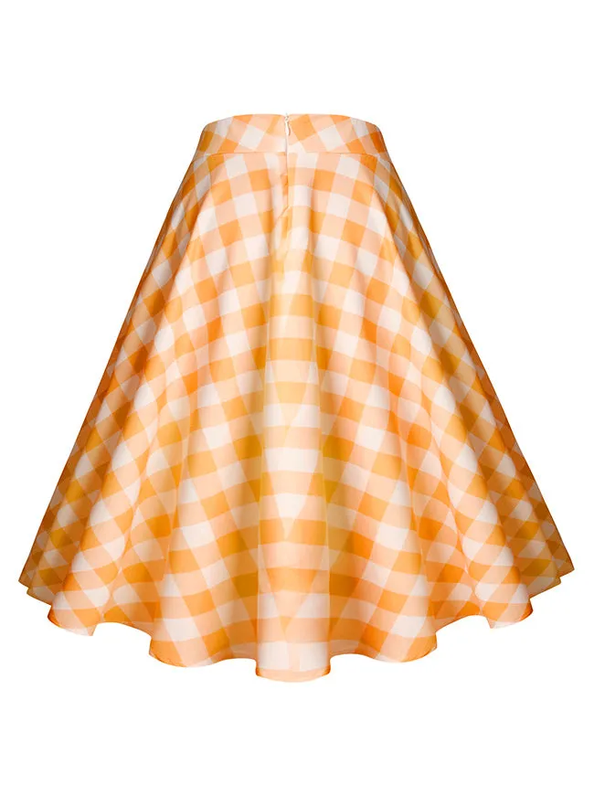 Women's Vintage Cotton Plaid Ruffle High Waist Tartan Swing Skirt