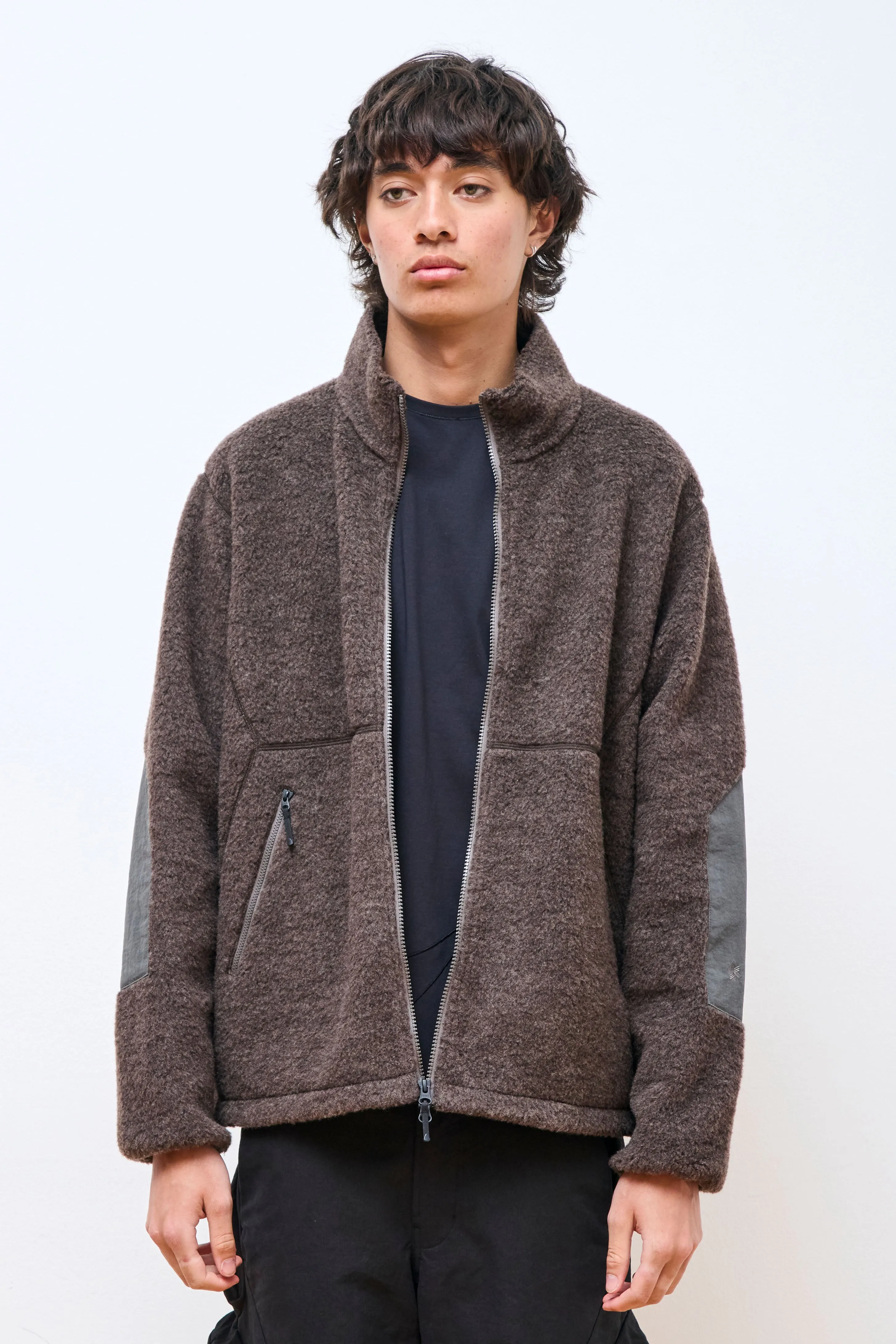 Wool Boa Fleece Full Zip Up Jacket Mix Brown