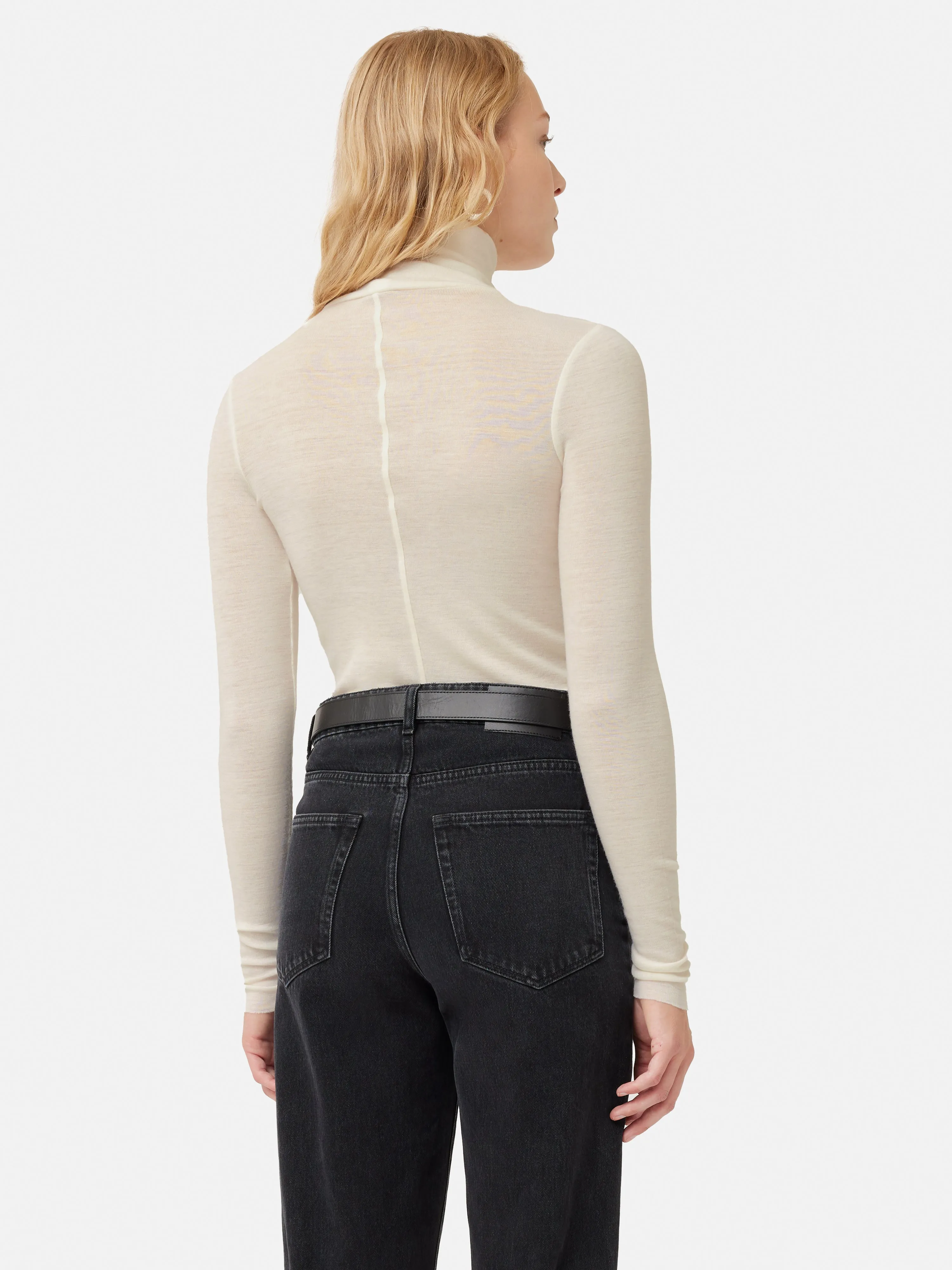 Wool Jersey Polo Neck Top | Ivory
