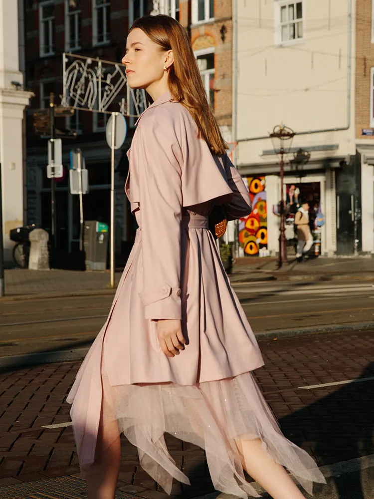 Worsted Woolen Mid-length Women Trench Coat