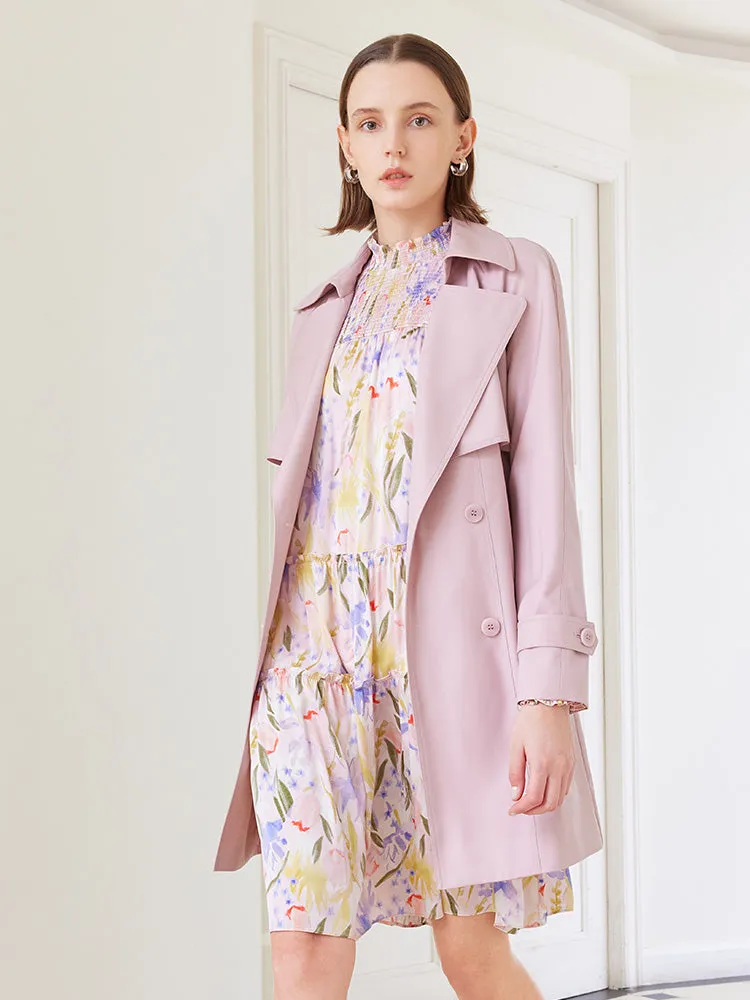 Worsted Woolen Mid-length Women Trench Coat