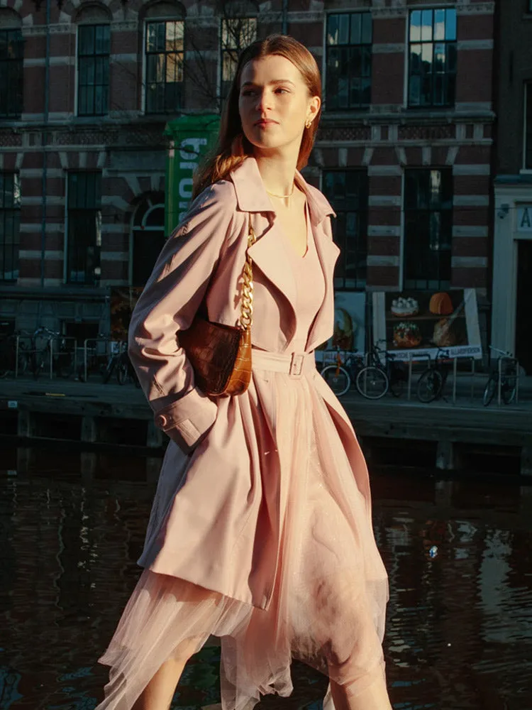Worsted Woolen Mid-length Women Trench Coat