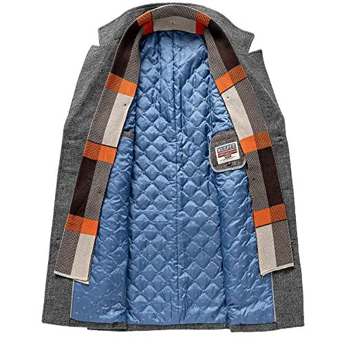 WULFUL Men’s Wool Trench Coat Winter Slim Fit Pea Coat with Free Removable Plaid Scarf