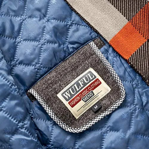 WULFUL Men’s Wool Trench Coat Winter Slim Fit Pea Coat with Free Removable Plaid Scarf